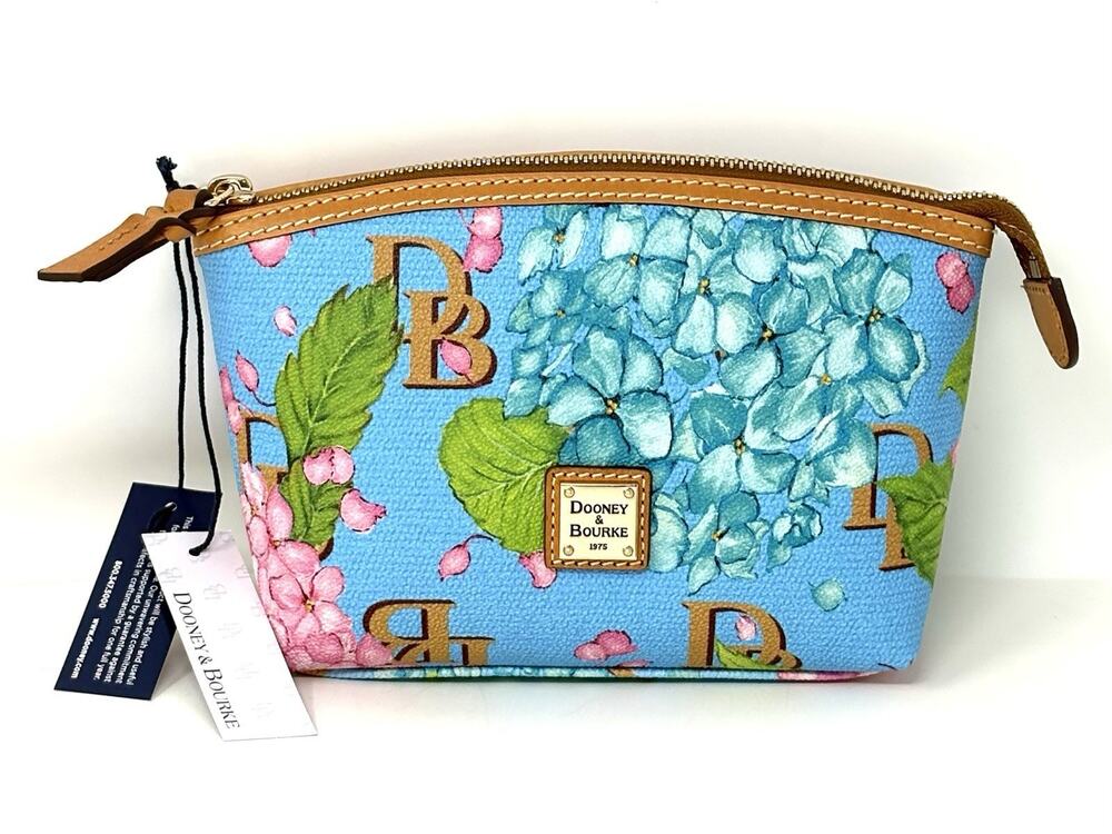 Dooney & Bourke Hydrangea Monogram Cosmetic Makeup Case Pouch Bag Clutch DB Blue